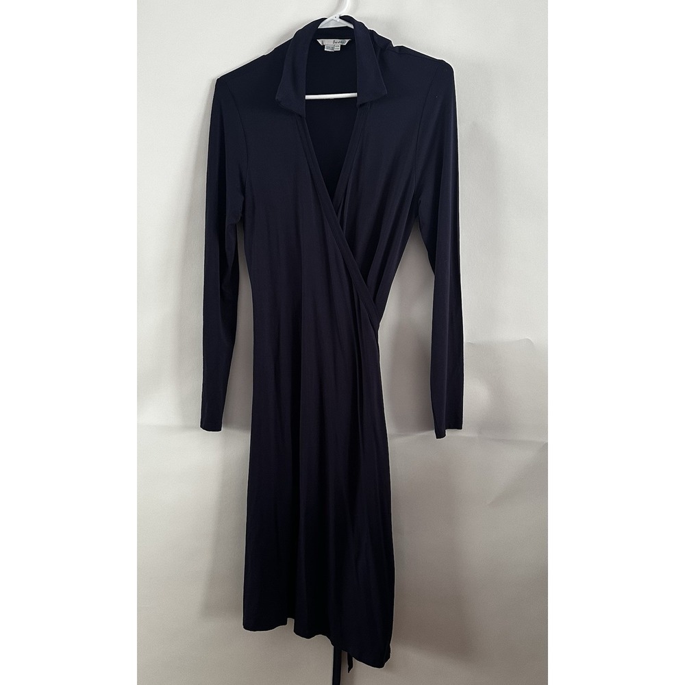 Boden Navy Blue Long Sleeve Collared Wrap Midi Dress Womens Size 10R career work